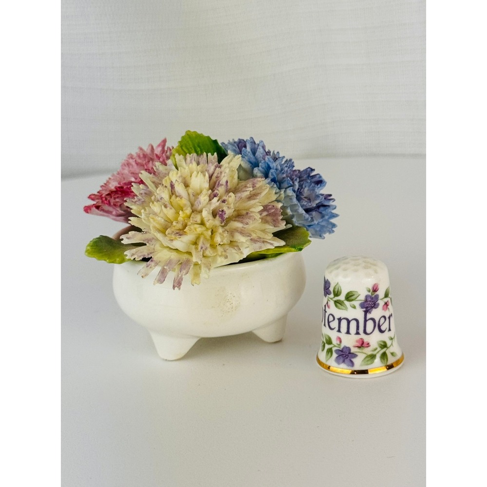 Vintage September Bone China Thimble & Crown Staffordshire Floral Pot England